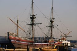 Mayflower docks at Plymouth Harbor (1620)