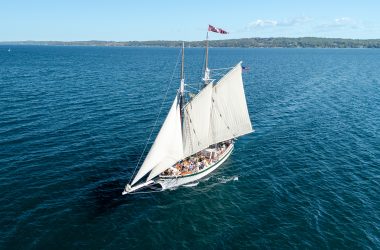 Schooner Manitou under plain sail.