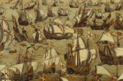 Effingham fights Battle of Gravelines vs. the Spanish Armada (8 Aug 1588)